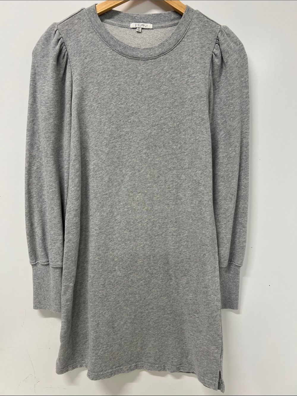 Z Supply Sweatshirt Dress, Puff Sleeves, Long Sleeves, Light Gray, Small